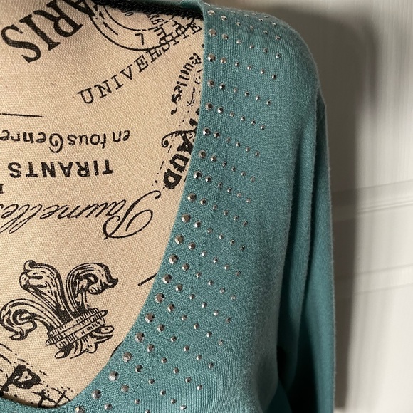 teal XL sweater with metal-look detail. Villa Milano pagoda blue - Picture 11 of 14